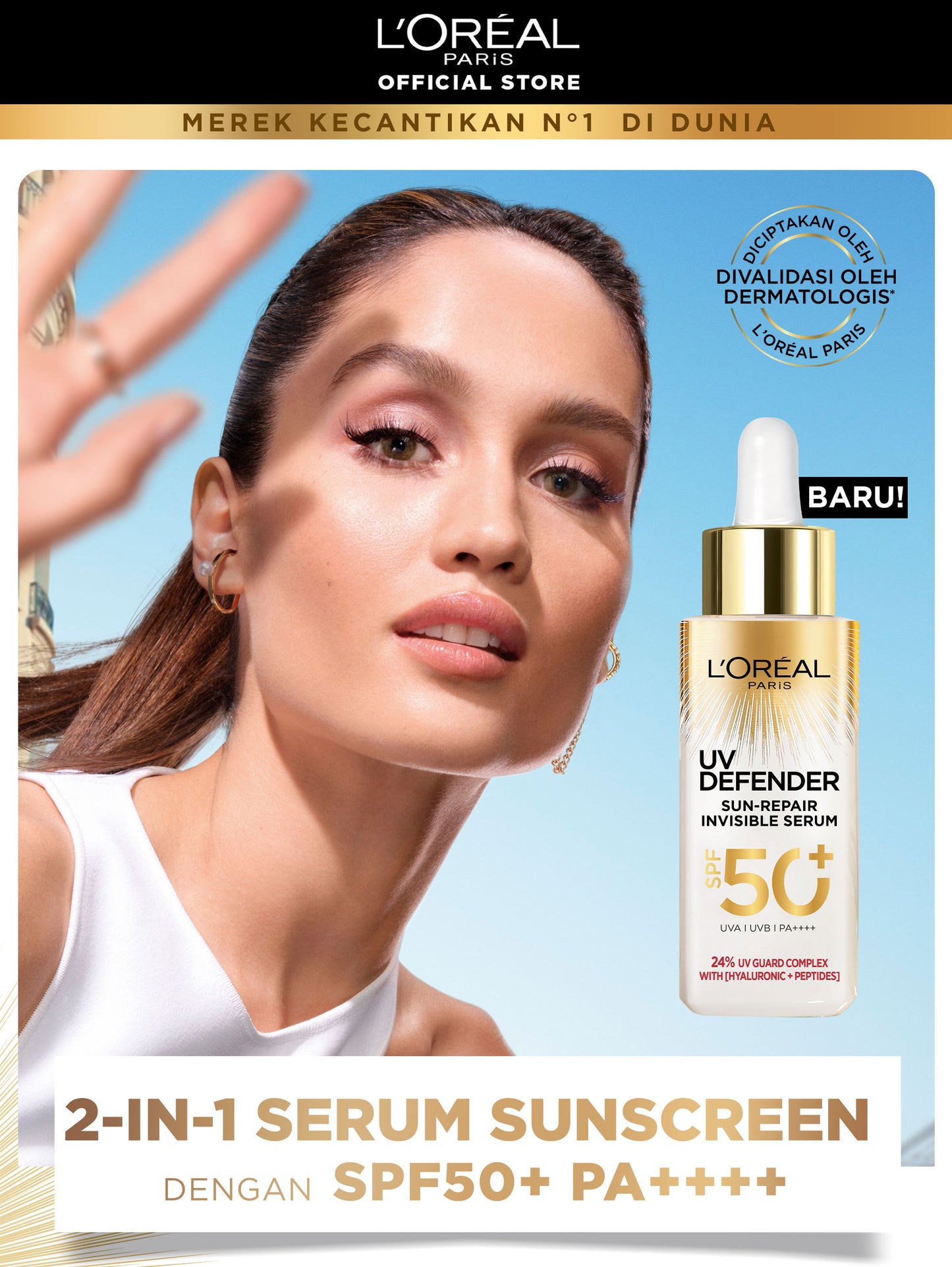 L'Oreal Paris UV Serum Sunscreen SPF 50+ PA++++ - UV Defender Sun-Repair Invisible Serum 2-in-1 Skincare 30ml, Sun Screen, sunblock, suncream, anti aging, loreal sunscreen, serum brightening mencerahkan wajah