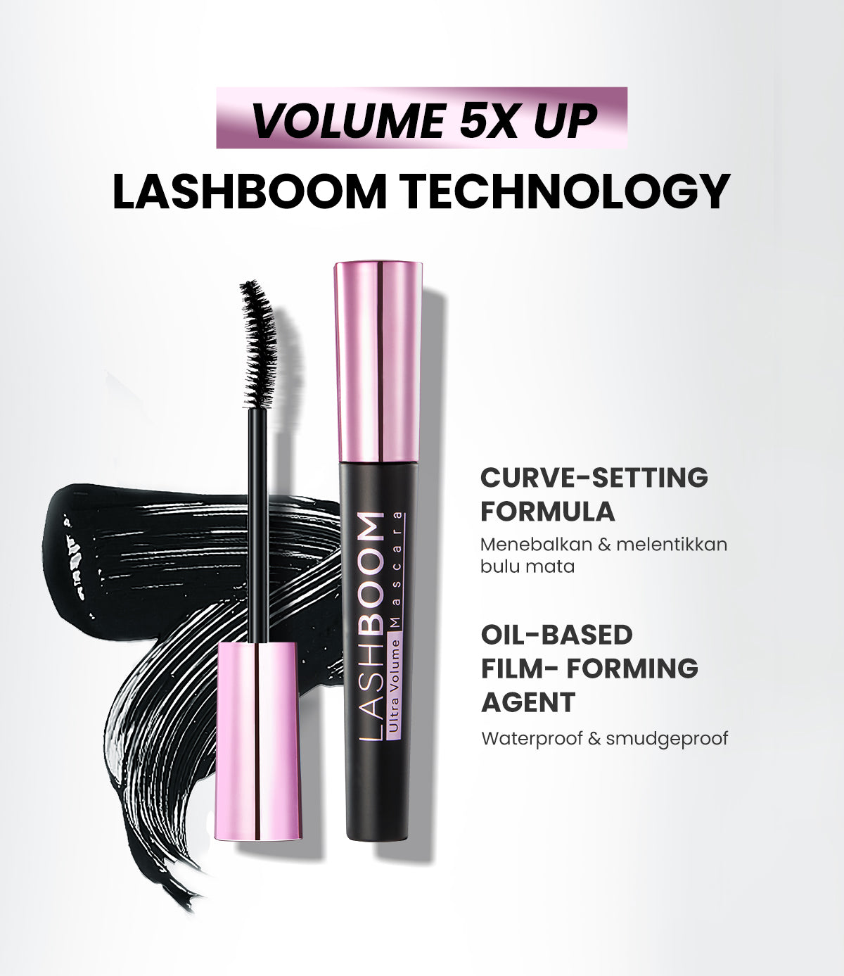 YOU Lashboom Ultra Volume Mascara Maskara Waterproof Tahan 24 Jam Lash Lift Kosmetik Mata