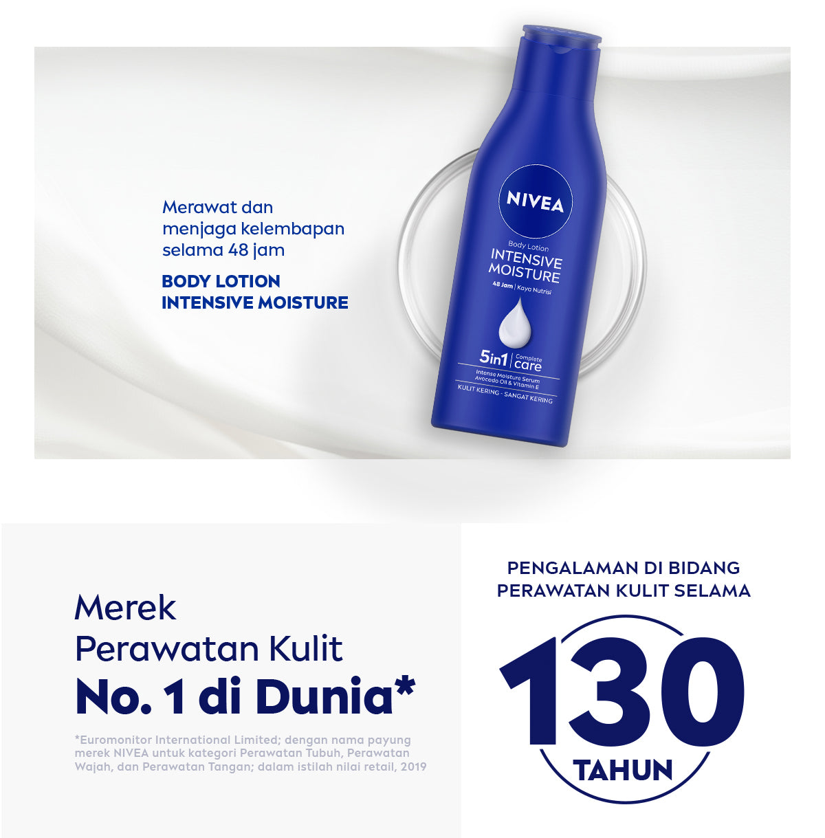 NIVEA Body Lotion Intensive Moisture 100ml - Hand body lotion mositurizer 48 jam body care kulit kering kasar bersisik pecah-pecah memperbaiki skin barrier pelembab melembutkan badan - Vitamin E, Grapeseed oil, Avocado oil, Hydra IQ