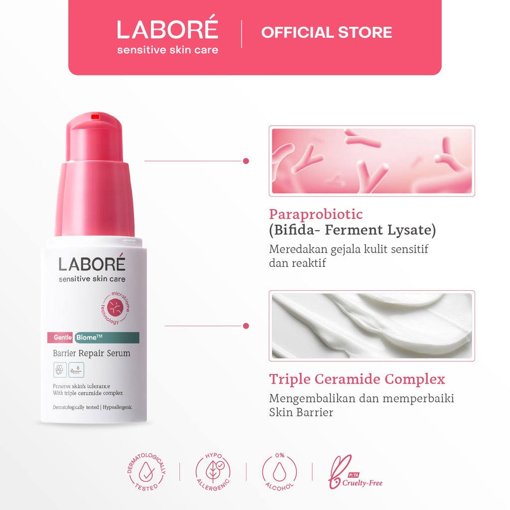 LABORÉ GentleBiome Barrier Repair Serum - Triple Ceramide Complex, Serum untuk Kulit Sensitif & Memperbaiki Skin Barrier - 7 ml