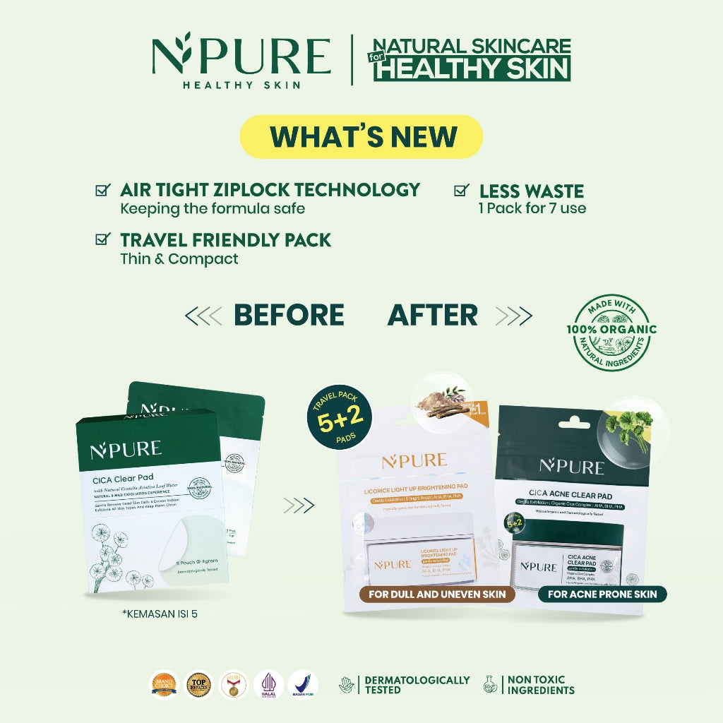 NPURE Acne Clear Pad Cica Sachet / Licorice Light Up Brightening Pads ZipLock