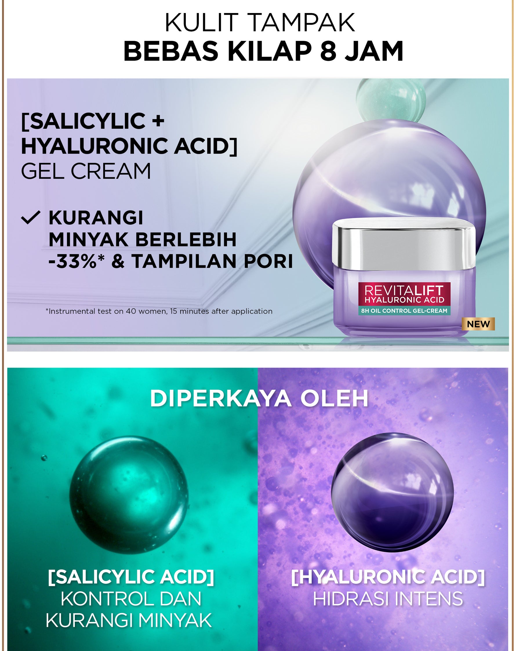 L'oreal Paris Revitalift Hyaluronic Acid 8h Oil Control Gel-Cream - Kulit Terasa Kenyal & Replumping
