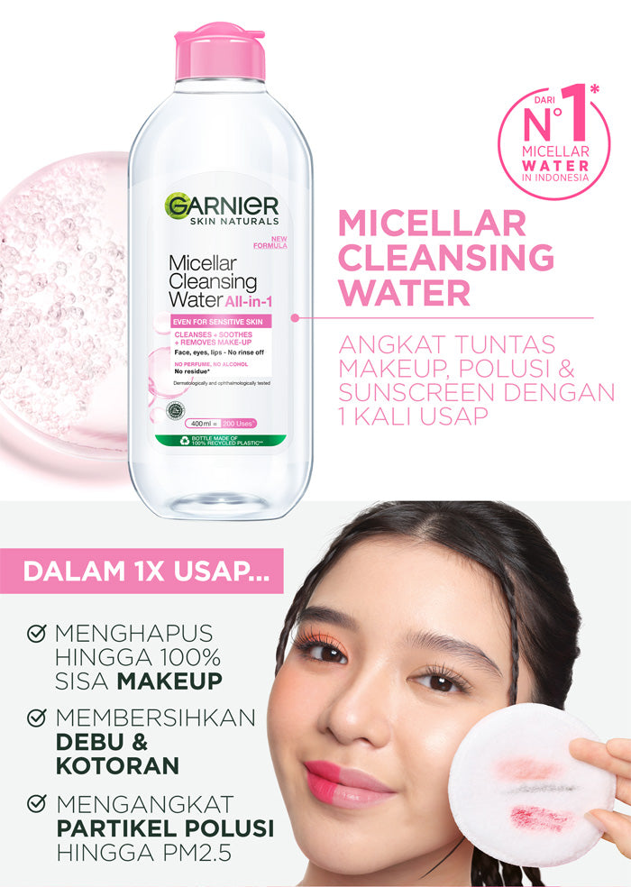 GARNIER Micellar Water Pink Skin Care 400ml Skincare Cleansing - Pembersih Wajah & Make up untuk Kulit Sensitif Micellar Cleansing Water