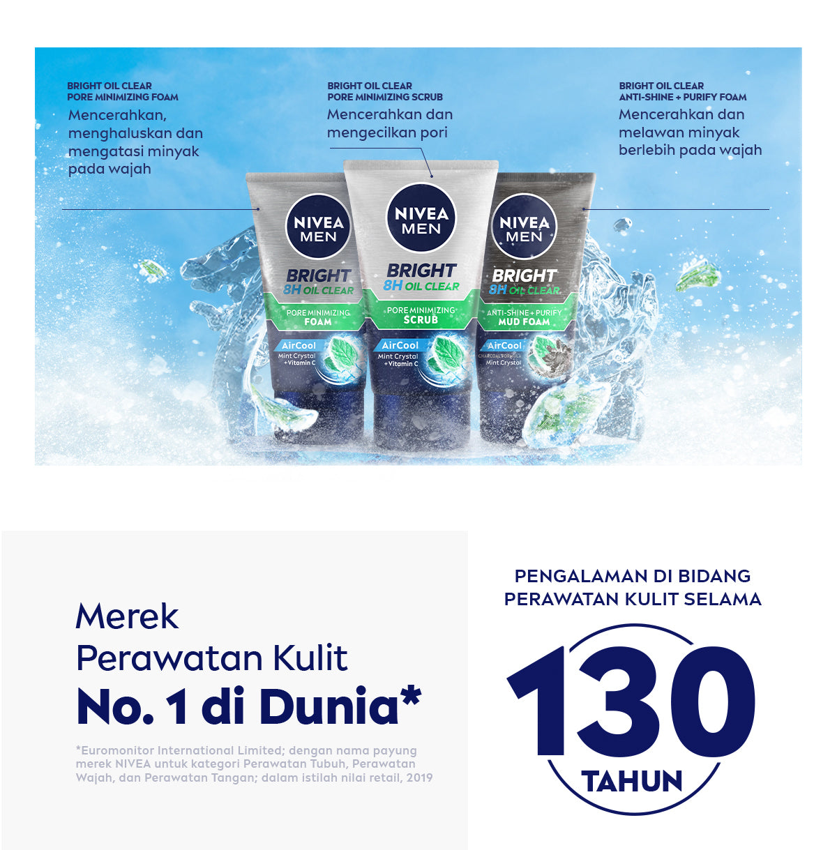 NIVEA MEN Face Scrub Bright Oil Clear Pore Minimizing Scrub 100ml - Sabun cuci muka pria scrub mencerahkan minyak berlebih berminyak kulit kusam pembersih wajah cerah mengecilkan pori komedo polusi debu kotoran - Vitamin C, Mint Crystal, Scrub halus