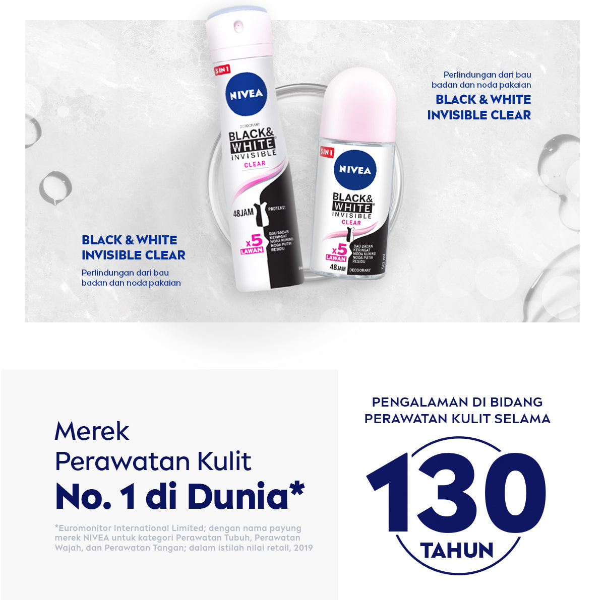 NIVEA Deodorant Roll On Black & White Invisible Original 50ml - Deodoran wanita melawan bau badan tahan keringat anti noda residu dengan wangi segar tahan lama seharian - Antiperspiran, tidak mengandung ethyl alkohol cocok semua jenis kulit