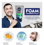 NIVEA MEN Facial Foam Bright Oil Clear Pore Minimizing Foam 100ml - Sabun cuci muka pria mencerahkan minyak berlebih berminyak kulit kusam facial wash pembersih wajah cerah mengecilkan pori komedo polusi debu kotoran - Vitamin C, Mint Crystal