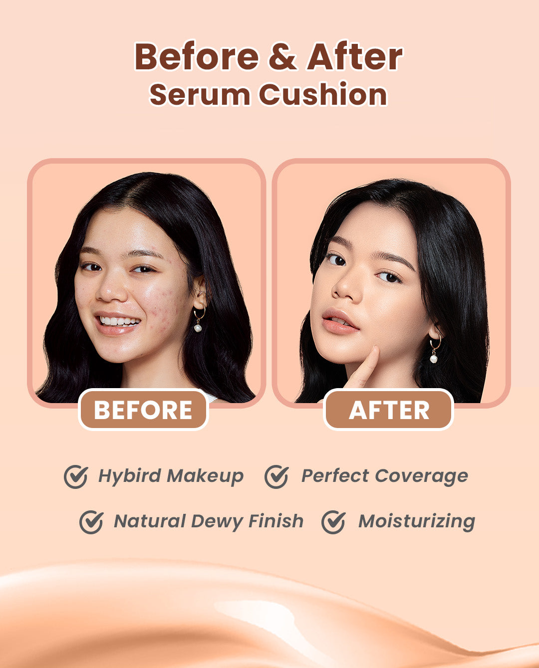 Hanasui Serum Cushion - Flawless Natural Dewy Finish UVA & UVB Protection Perfect Coverage Menyamarkan Pori-Pori Garis Halus Noda Wajah