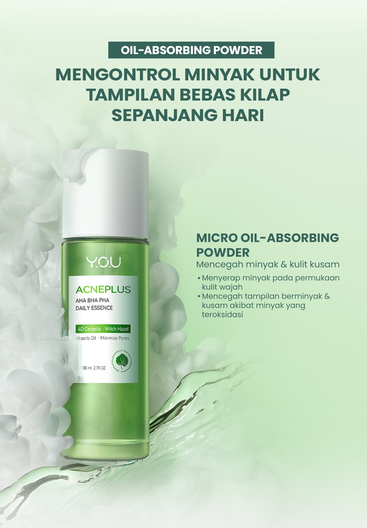 YOU AcnePlus AHA BHA PHA Daily Essence Toner Kulit Berminyak Jerawat Centella dan Oil Control