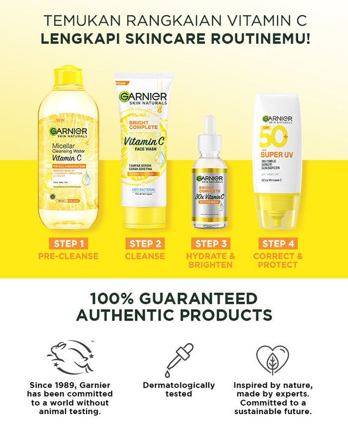 GARNIER Super UV Invisible Serum Sunscreen SPF 50+ PA++++ Vitamin C Skincare - 30ml Sunblock Mencerahkan Wajah sunscreen spf 50 pa ++++