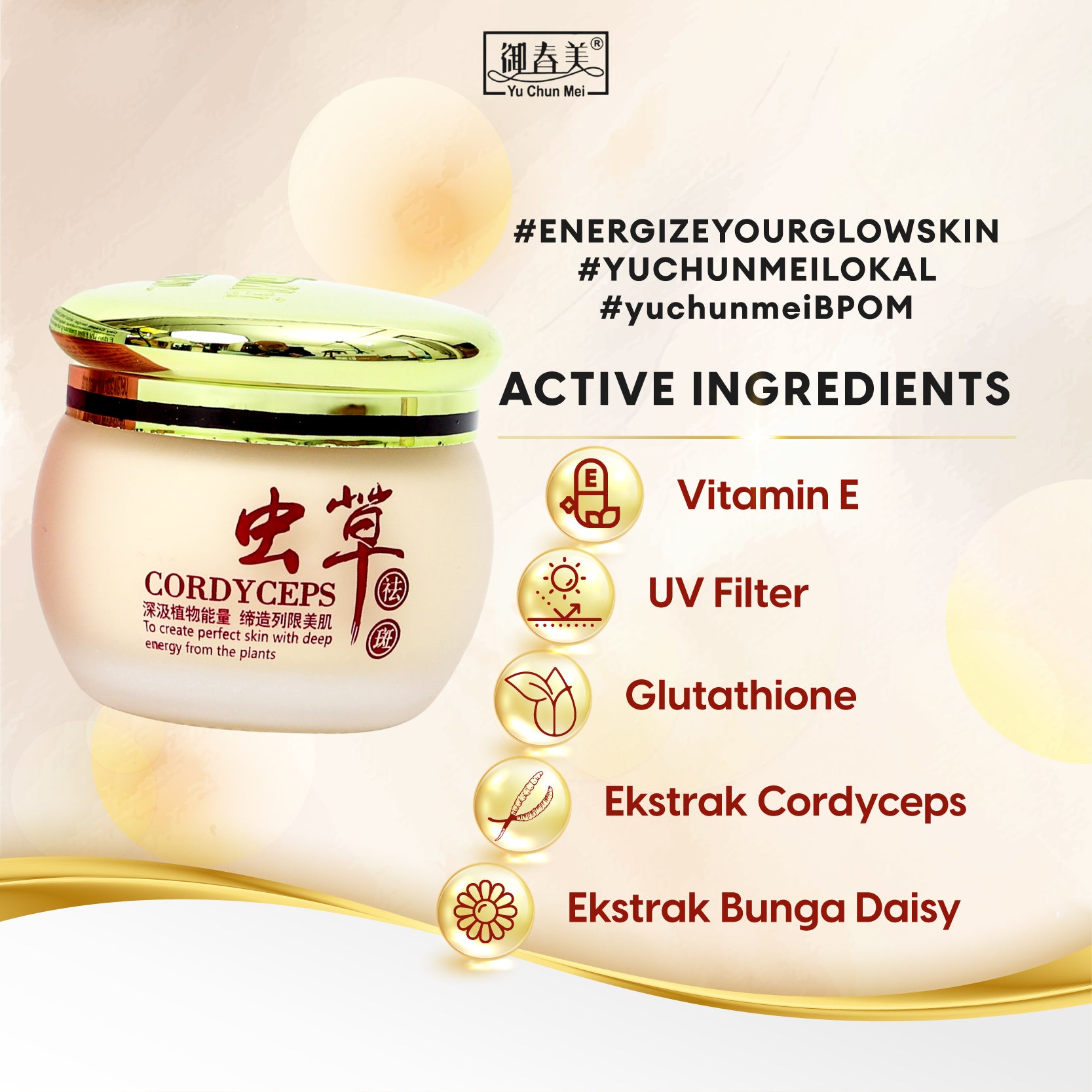 [BPOM ORIGINAL LOKAL] YU CHUN MEI Cordyceps Whitening KIT Gold