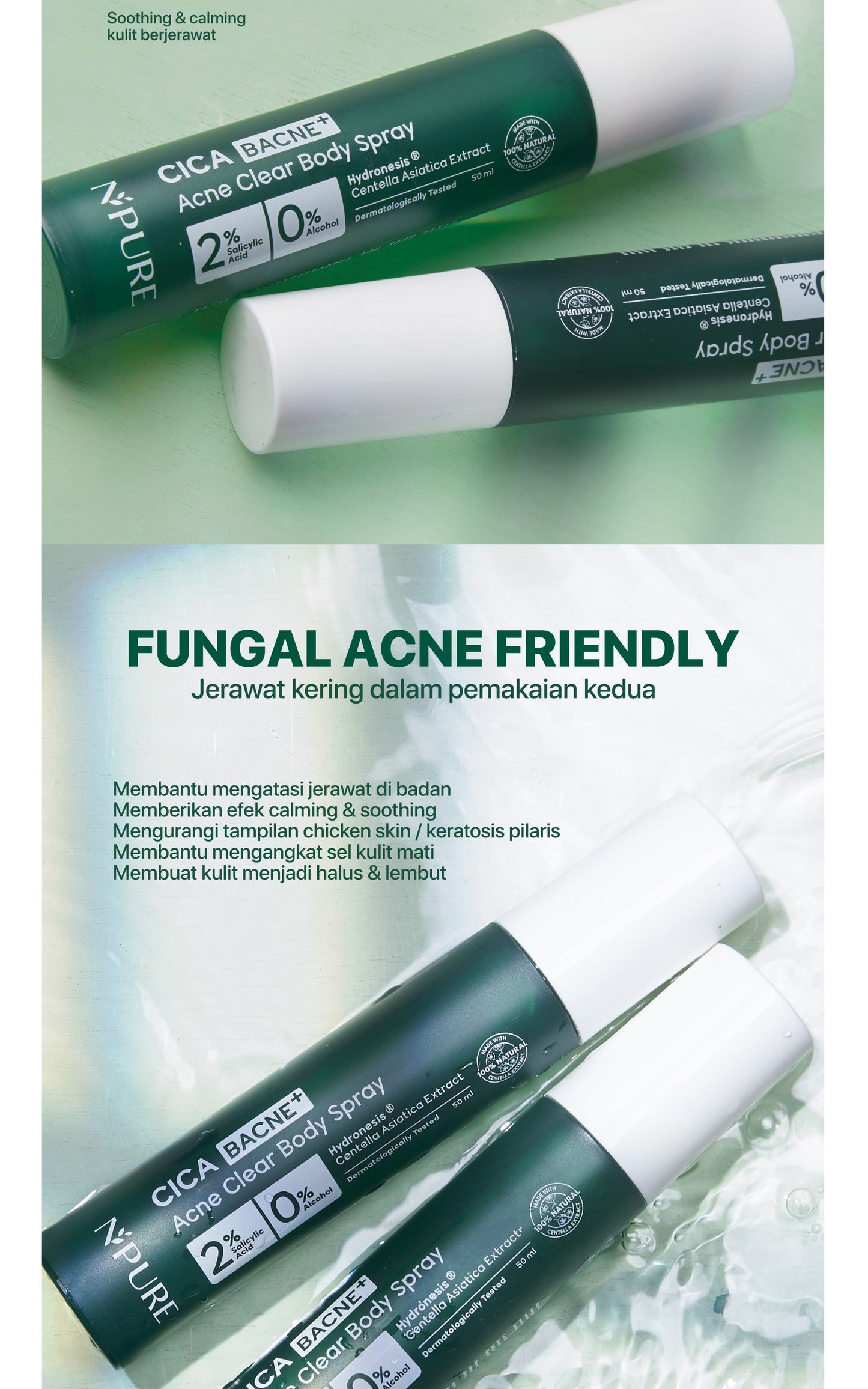 NPURE Bacne Spray /Jerawat Punggung & Badan / Chicken Skin / Keratosis Pilaris / Salicylic Acid 2% / Aman Kulit Sensitif