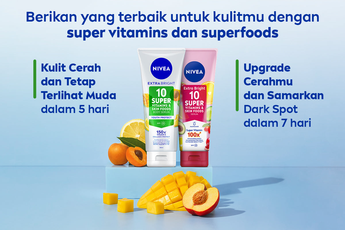 NIVEA Body Serum Extra Bright 10 Super Vitamins Youth Protect SPF15 180ml - Hand body serum lotion moisturizer mencerahkan kulit mengencangkan kulit kendur kencang melembabkan kering anti aging penuaan dini - 150x Vitamin C, Collagen, antioksidan