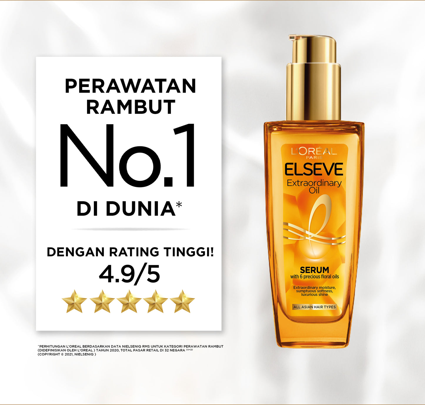 L'Oreal Paris Elseve Extraordinary Oil Gold Hair Treatment Serum 30ml -  Rambut Halus Berkilau dalam Satu Pemakaian - dari Bunga Istimewa Omega 3 - Perawatan Rambut Vitamin Rambut 30ml   Hair oil