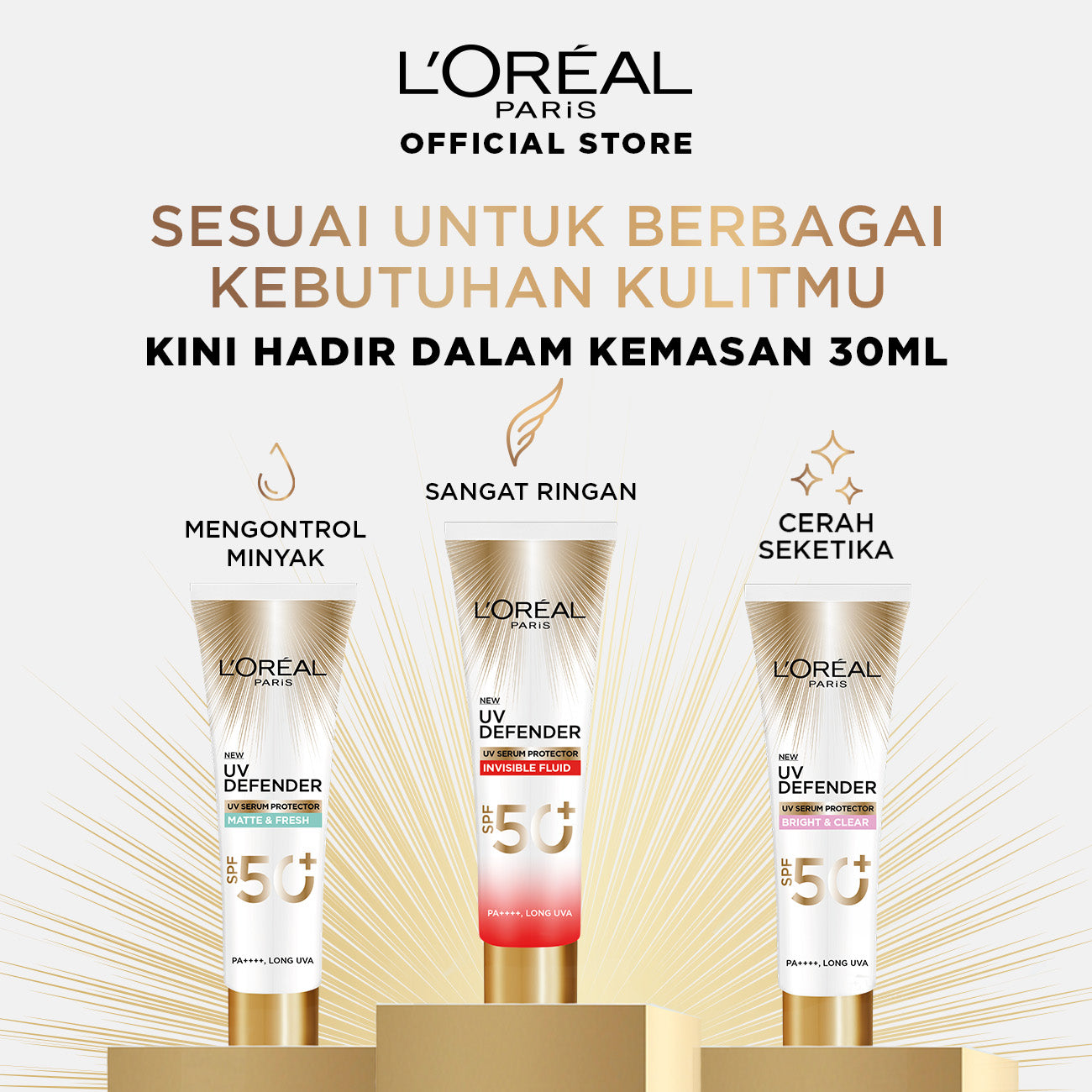 L'Oreal Paris UV Defender SPF 50+ PA++++ 30ml - Long UVA Skincare L'Oreal Untuk Melindungi Kulit Dari Tanda Penuaan Oleh Sinar UV