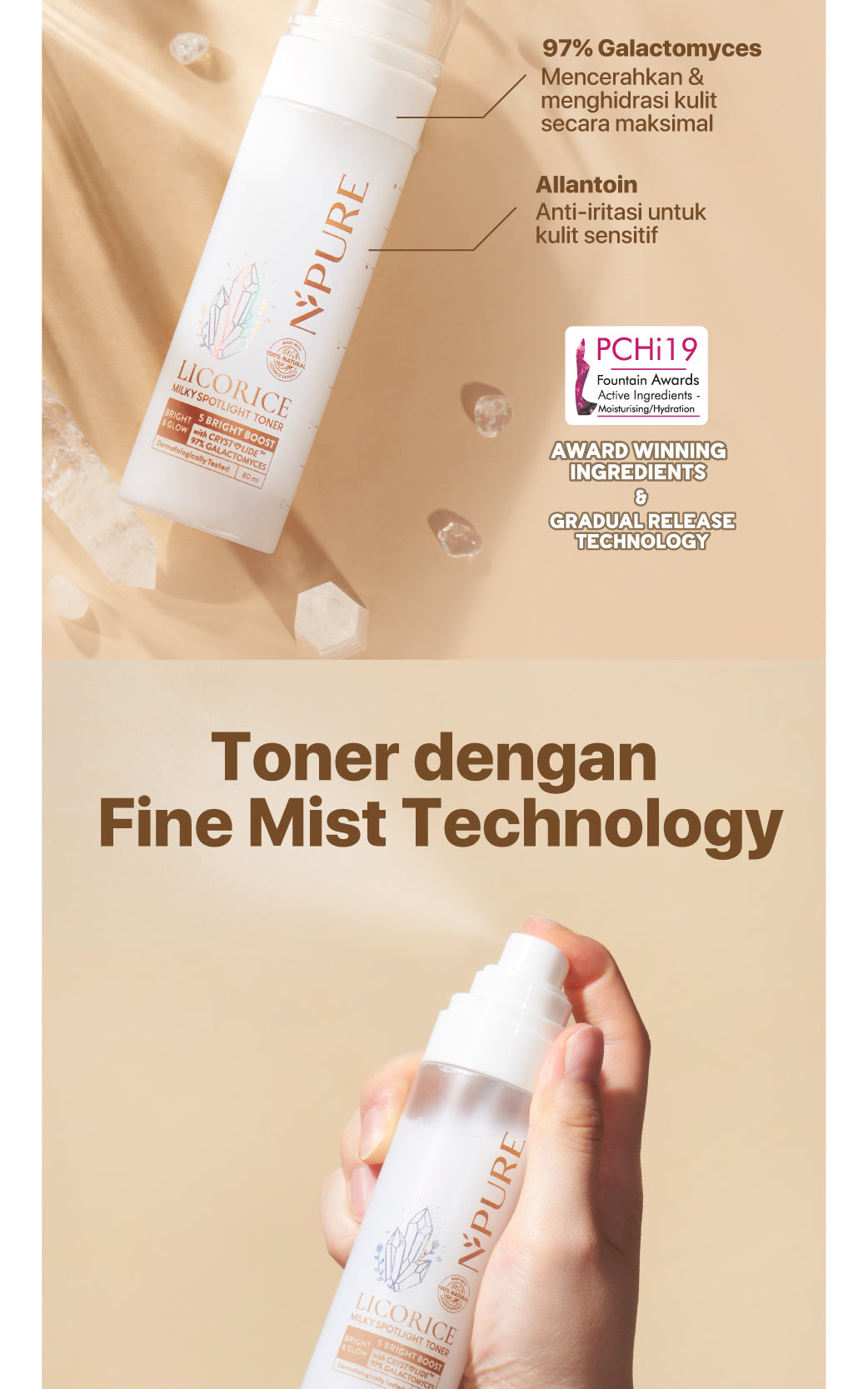 NPURE Toner Licorice / Milky Spotlight / Brightening Toner / Toner Wajah Cerah Glowing / Fine Mist / Aman Bumil Busui
