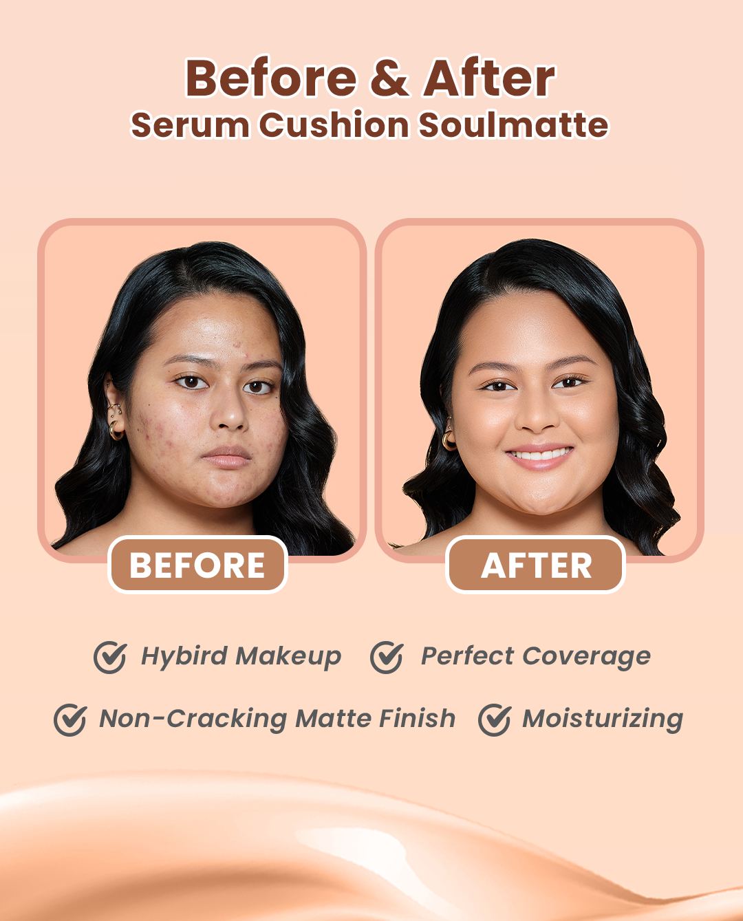 Hanasui Serum Cushion Soulmatte - Matte Finish UVA & UVB Protection Perfect Coverage Menyamarkan Pori-Pori Garis Halus Noda Wajah