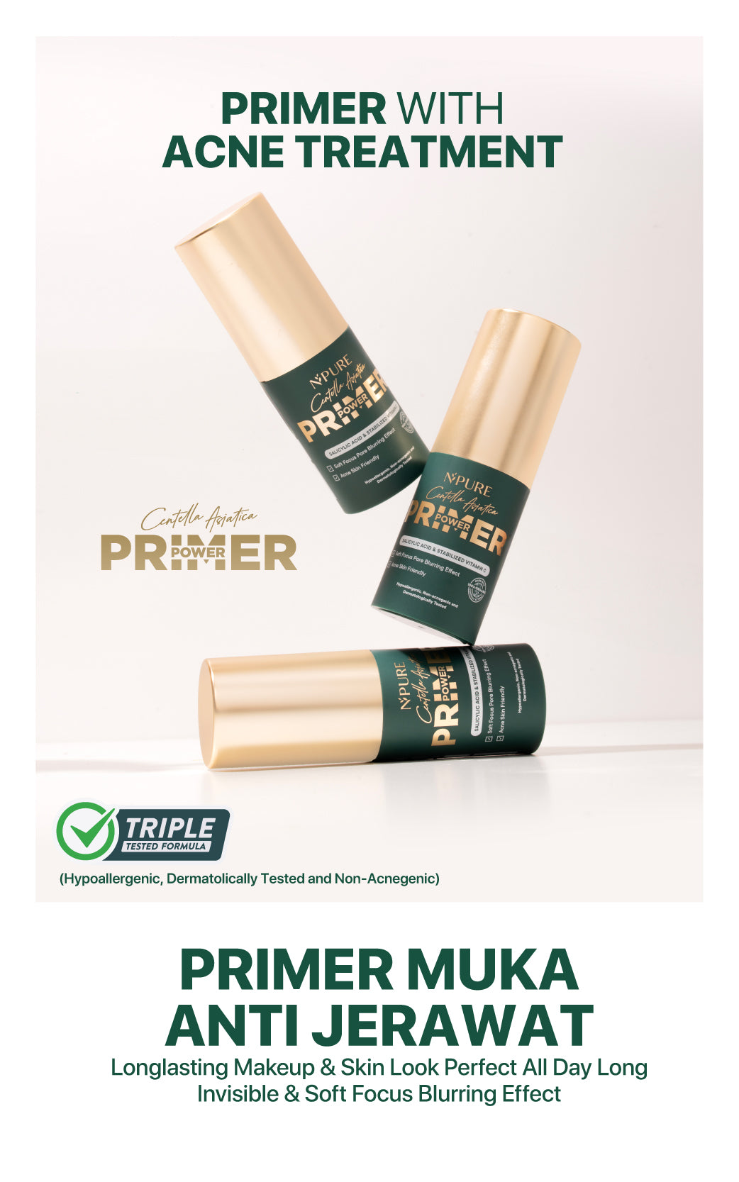 NPURE Centella Asiatica Power Primer / Base Makeup / Blurring effect / Primer Kulit Berjerawat