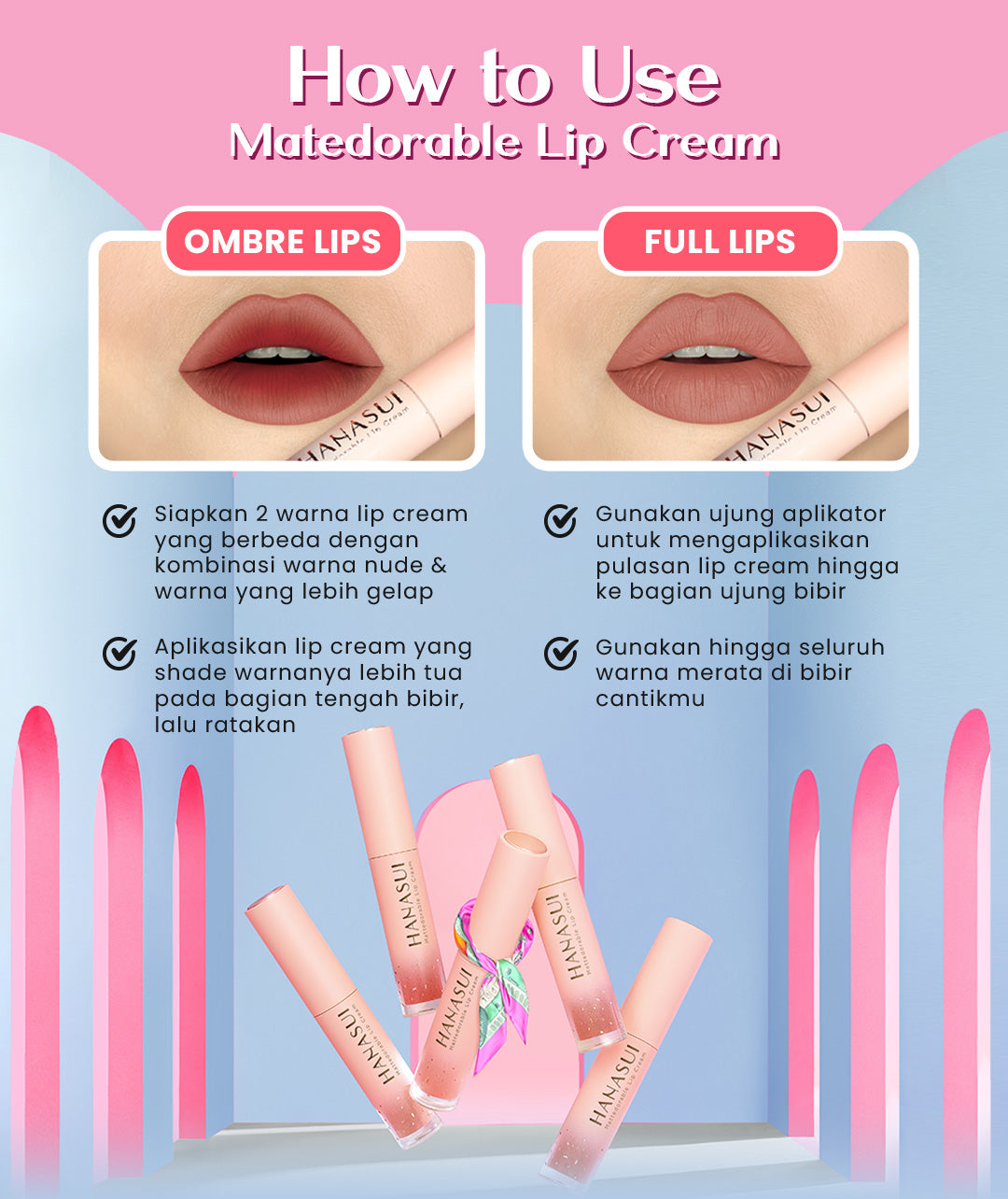 Hanasui Mattedorable Lip Cream - Velvet Matte Finish Melembabkan Ringan Tahan Lama Pigmented Olive Oil Vitamin E