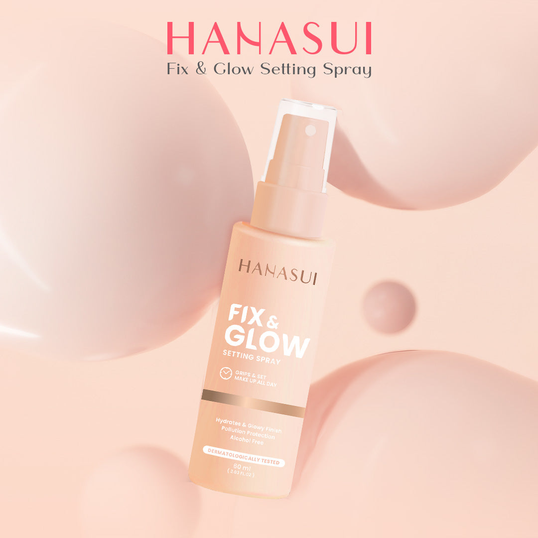 Hanasui Fix & Glow Setting Spray - Setting Spray Glowy Finish Make Up Menghidrasi Kulit MaskProof Tahan Lama