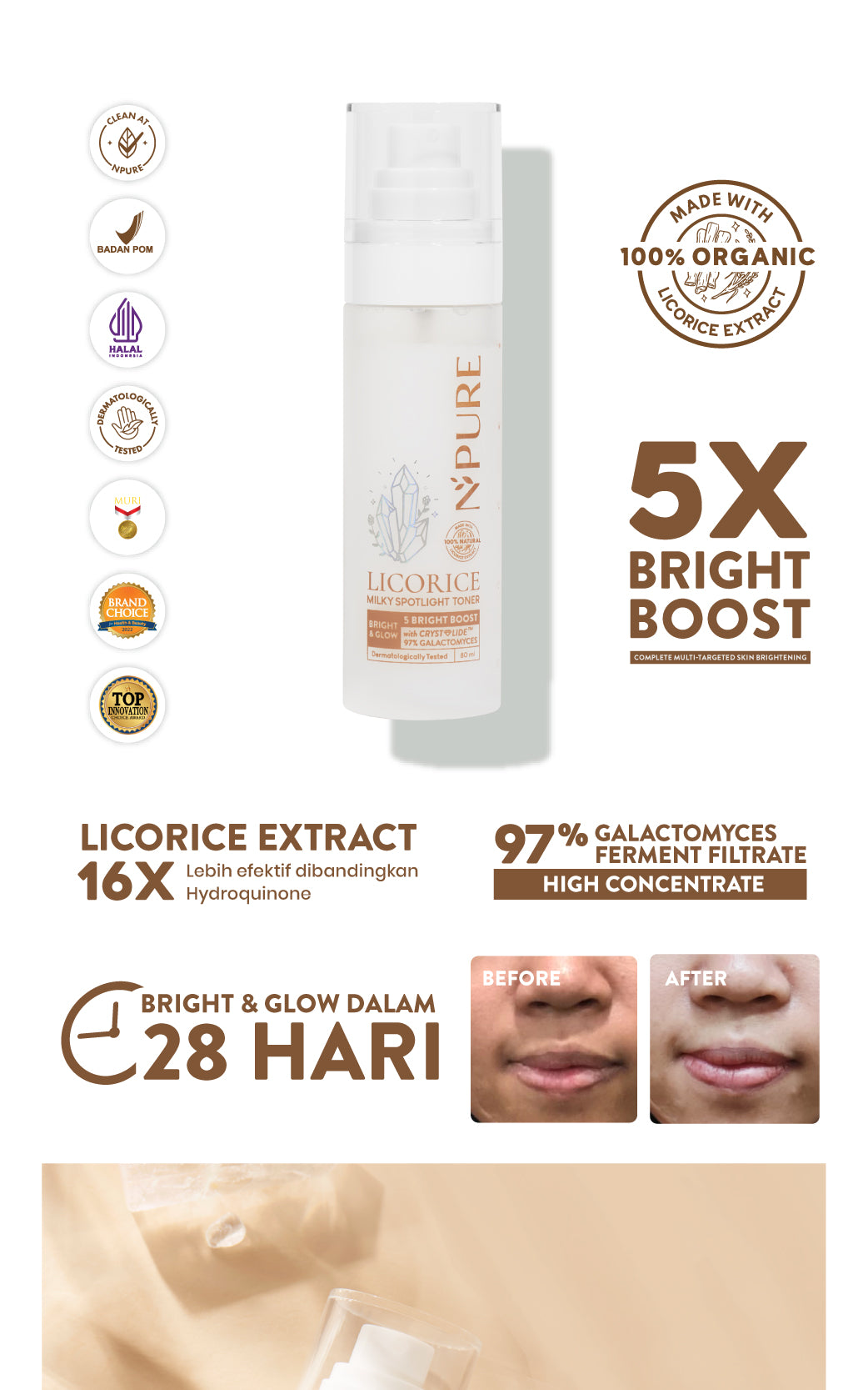 NPURE Toner Licorice / Milky Spotlight / Brightening Toner / Toner Wajah Cerah Glowing / Fine Mist / Aman Bumil Busui