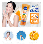 NIVEA Body Lotion Extra Bright C&E Vitamin Lotion UV Filter 180ml - Hand body serum lotion moisturizer mencerahkan kulit kusam badan glowing brightening tone up melembabkan kering - 50x Vitamin C & E, UVA UVB Filter