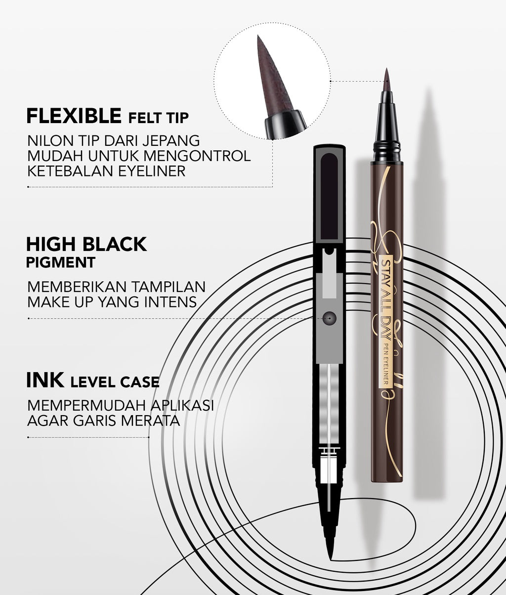 YOU Stay All Day Pen Eyeliner Waterproof Tahan Hingga 24 Jam Kosmetik Mata HItam