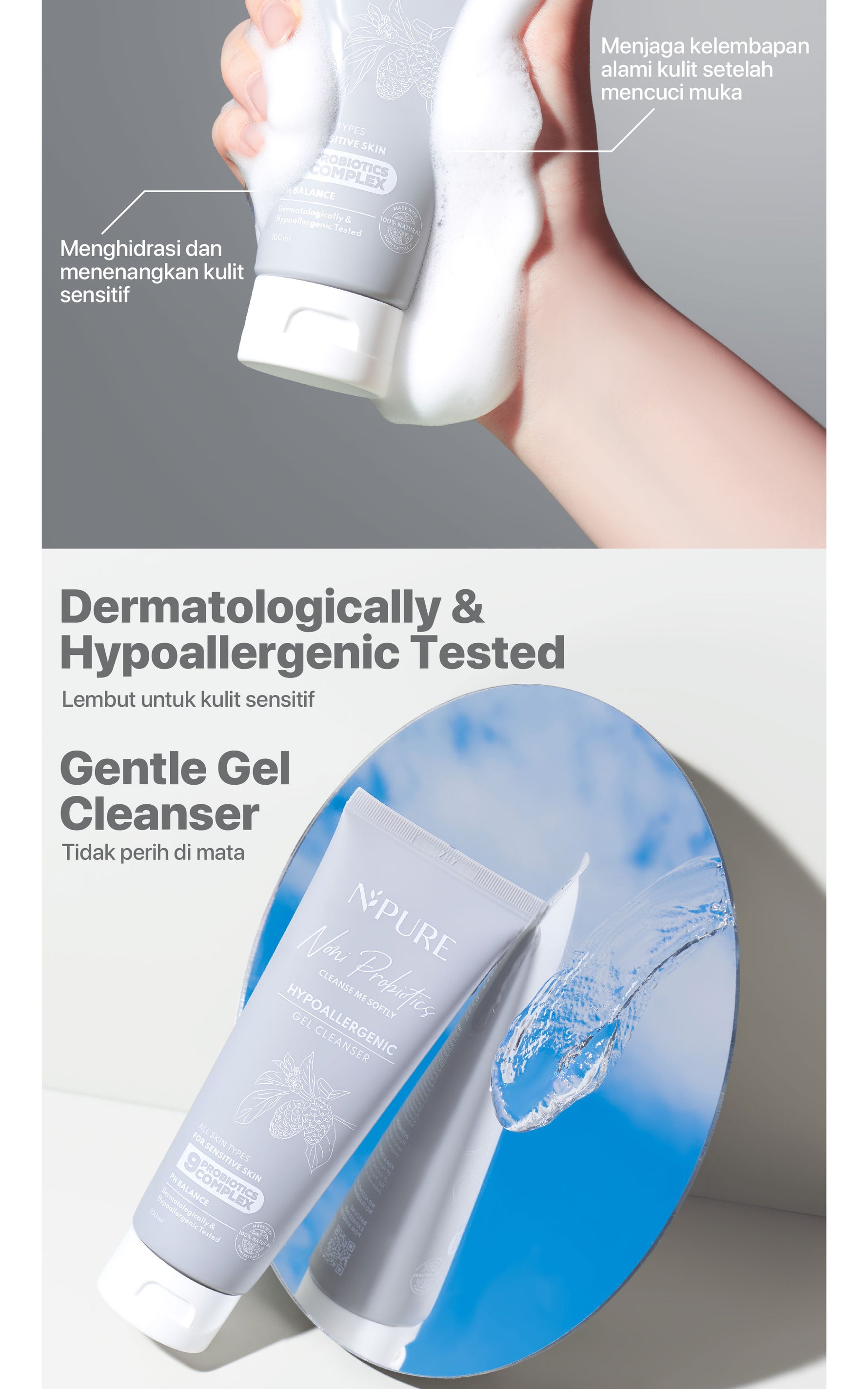 NPURE Cleanser Gel Noni 100ml / Sabun Muka Kulit Sensitif / Gentle Skin Cleanser / Pembersih Wajah Hypoallergenic / Eksim / Eczema / Semua Jenis Kulit