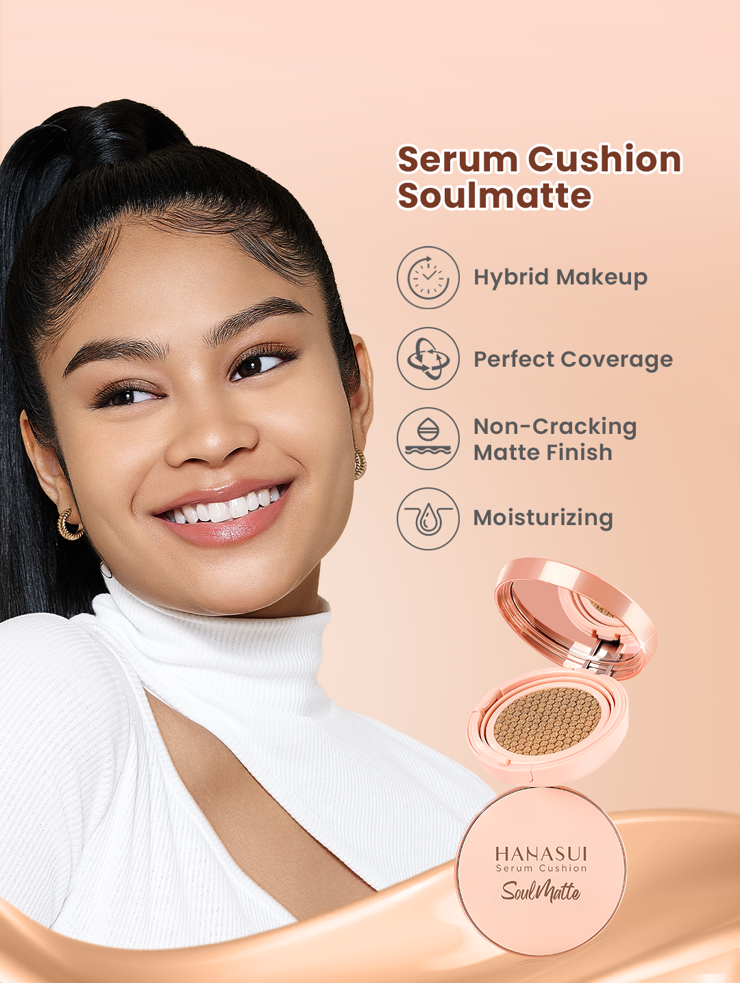 Hanasui Serum Cushion Soulmatte - Matte Finish UVA & UVB Protection Perfect Coverage Menyamarkan Pori-Pori Garis Halus Noda Wajah