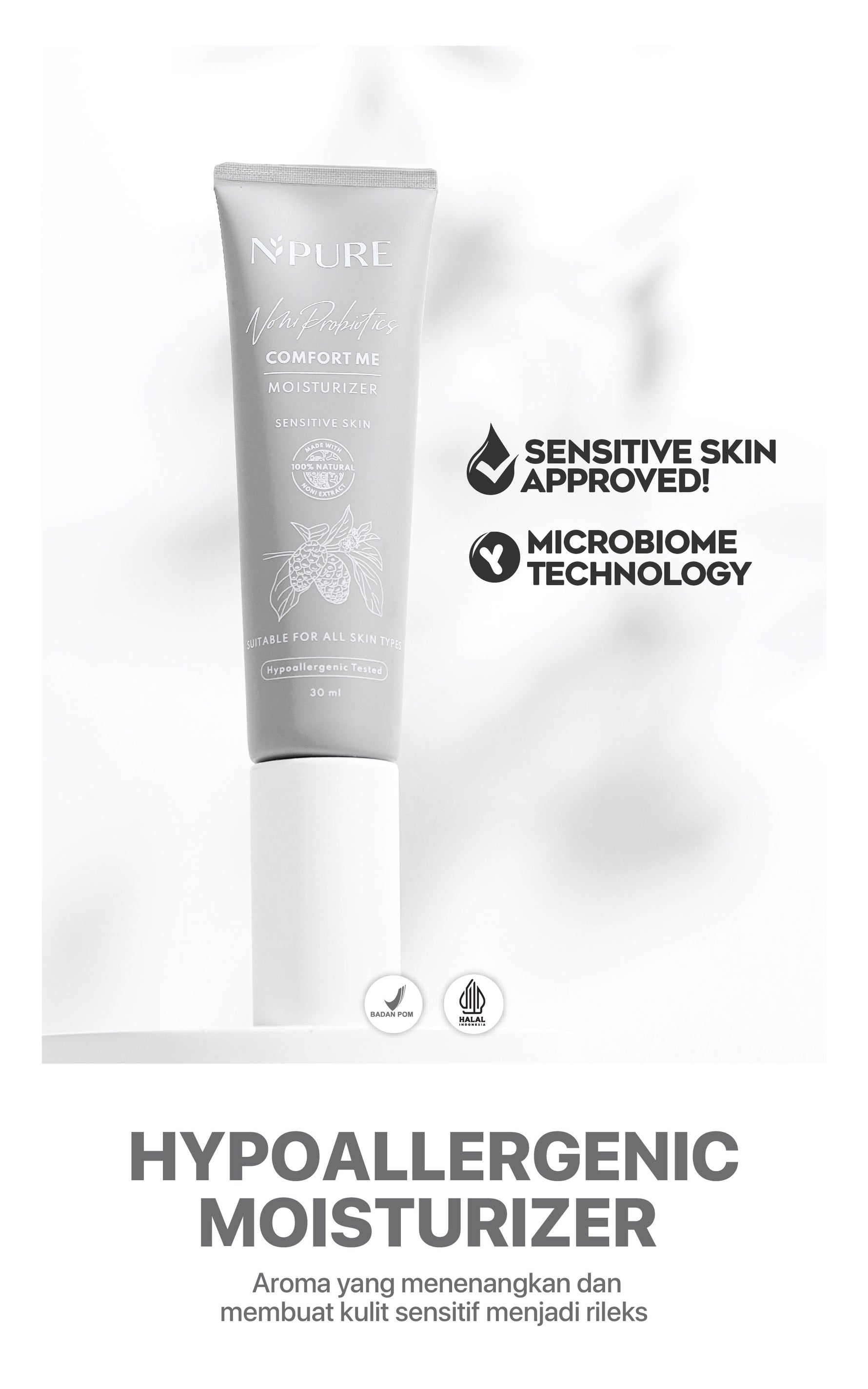 NPURE Moisturizer Noni / Comfort Me / Moisturizer Kulit Sensitif / Pelembap Ringan Hypoallergenic / ph Balance / Semua Jenis Kulit / Eczema
