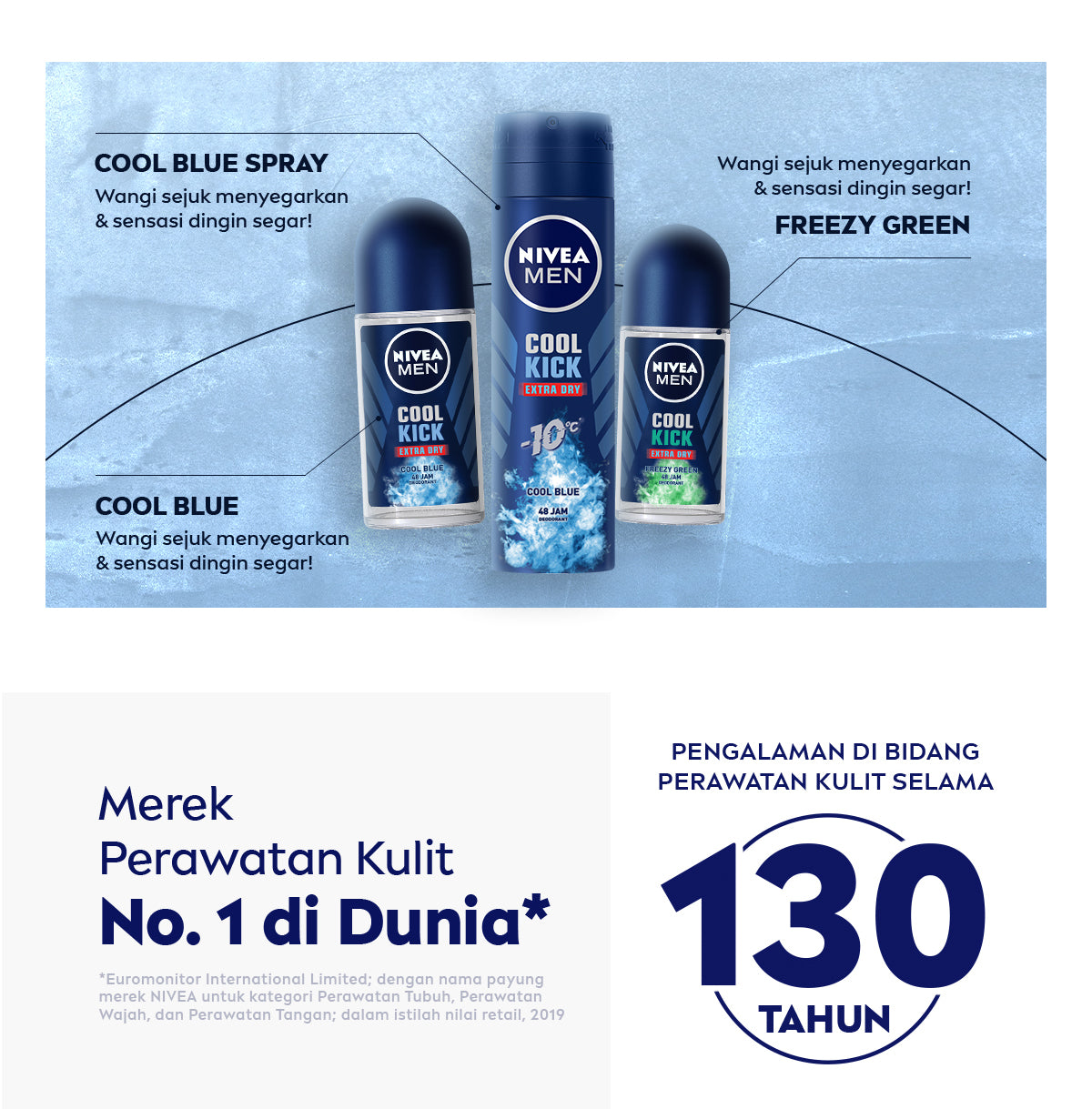 NIVEA MEN Deodorant Roll On Cool Kick Freezy Green 50ml - Deodoran pria perlindungan ekstra kering dari keringat bau badan dengan sensasi dingin menthol wangi maskulin - Antiperspiran, tidak mengandung ethyl alkohol cocok untuk semua jenis kulit