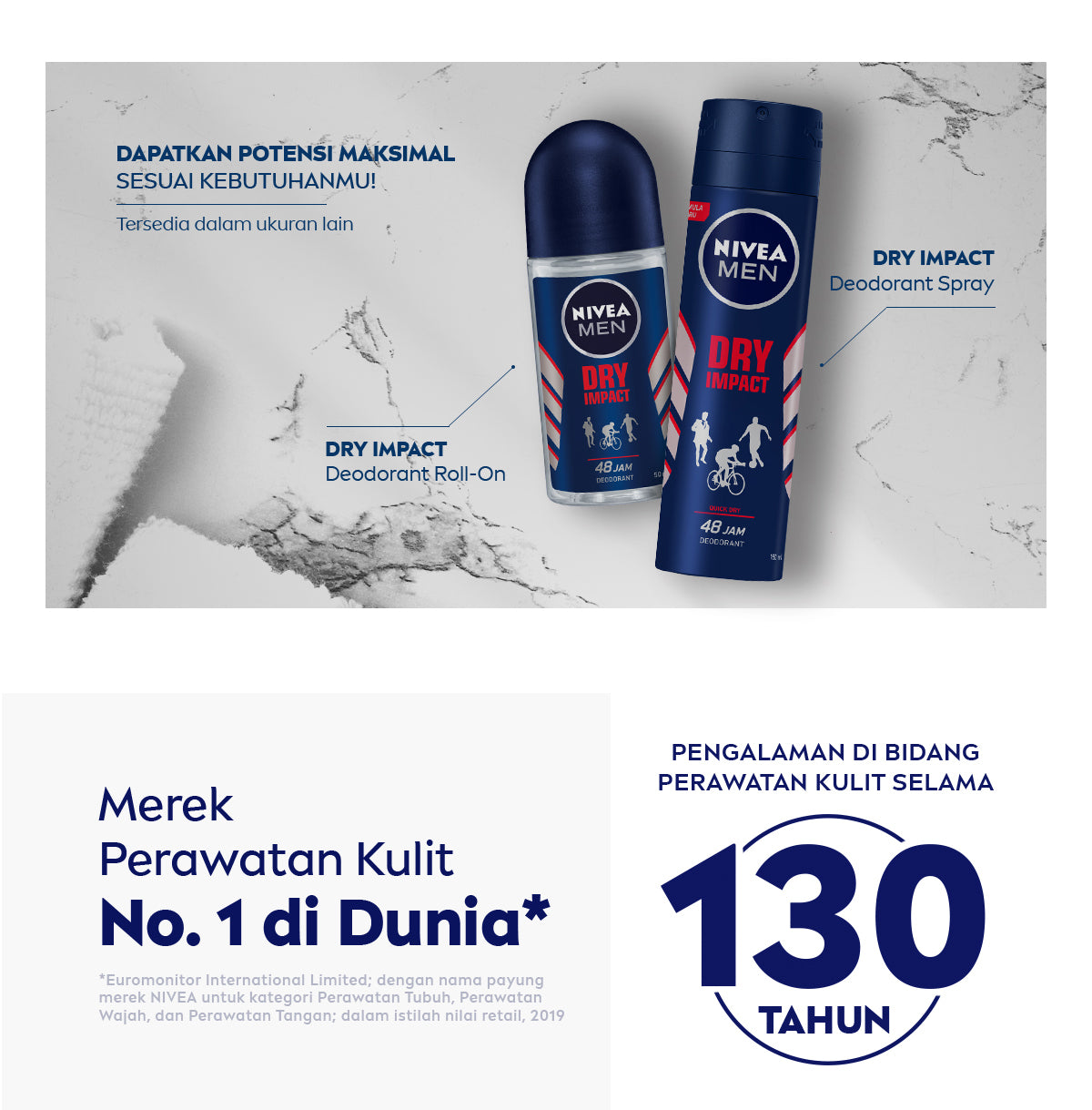 NIVEA MEN Deodorant Roll On Dry Impact 50ml - Deodoran pria anti bakteri antiperspirant anti noda baju wangi segar ketiak kering tahan lama seharian tahan keringat anti bau - Antiperspiran, tidak mengandung ethyl alkohol