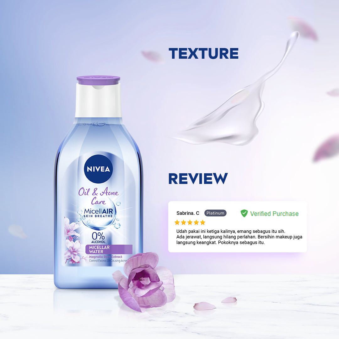 NIVEA Micellar Water MicellAir Oil & Acne Care 400ml - Pembersih make up aman untuk kulit berminyak jerawat sensitif oily acne prone skin penghapus riasan wajah double cleansing tanpa alkohol - Magnolia Bark Extract, 0% Alcohol