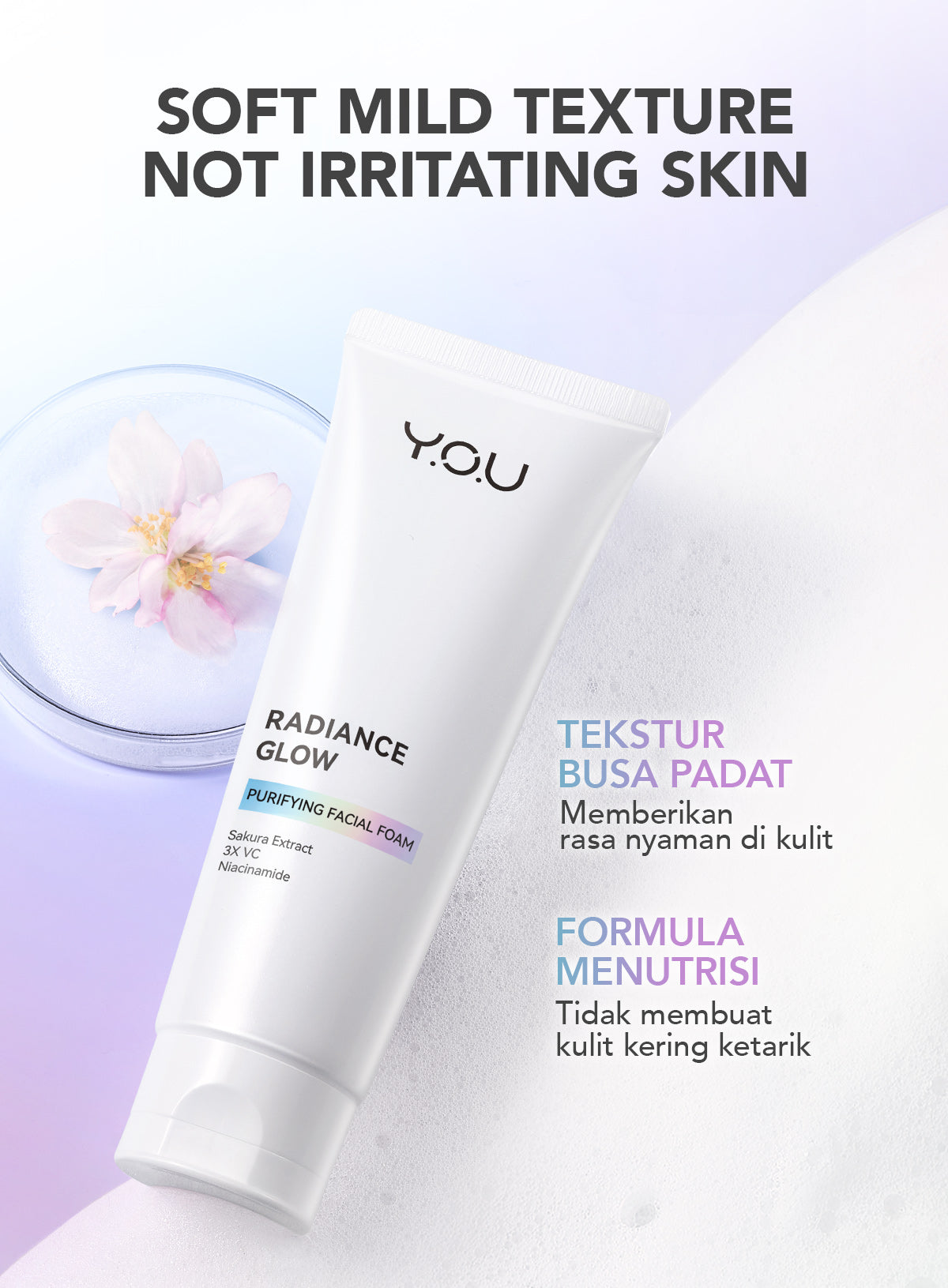 YOU Radiance Glow Purifying Facial Foam Brightening Vitamin C Niacinamide Amino Gentle Cleansing Mencerahkan