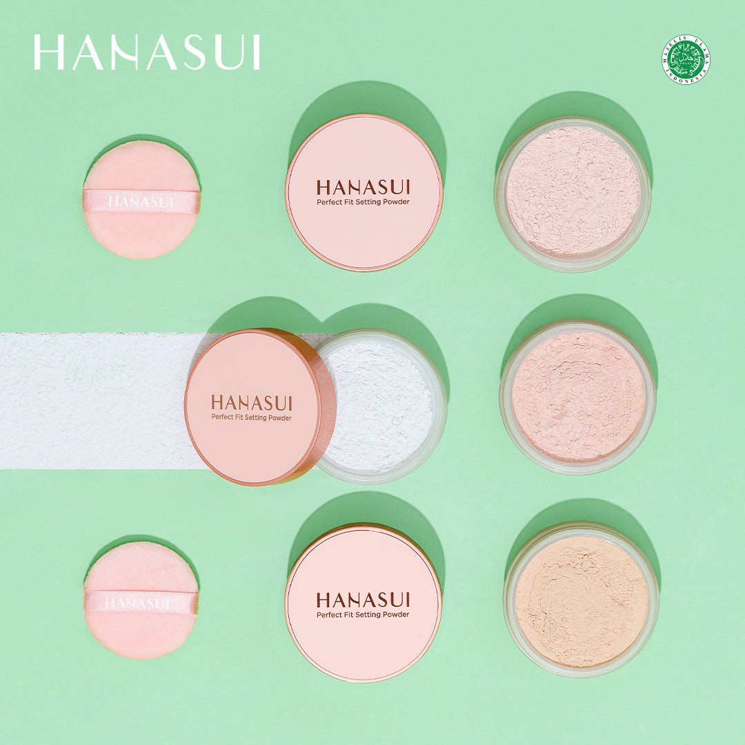 Hanasui Perfect Fit Setting Powder - Bedak Tabur Halus Ringan Natural Coverage Menyerap Minyak Berlebih Mengandung Vitamin E Anti Polusi
