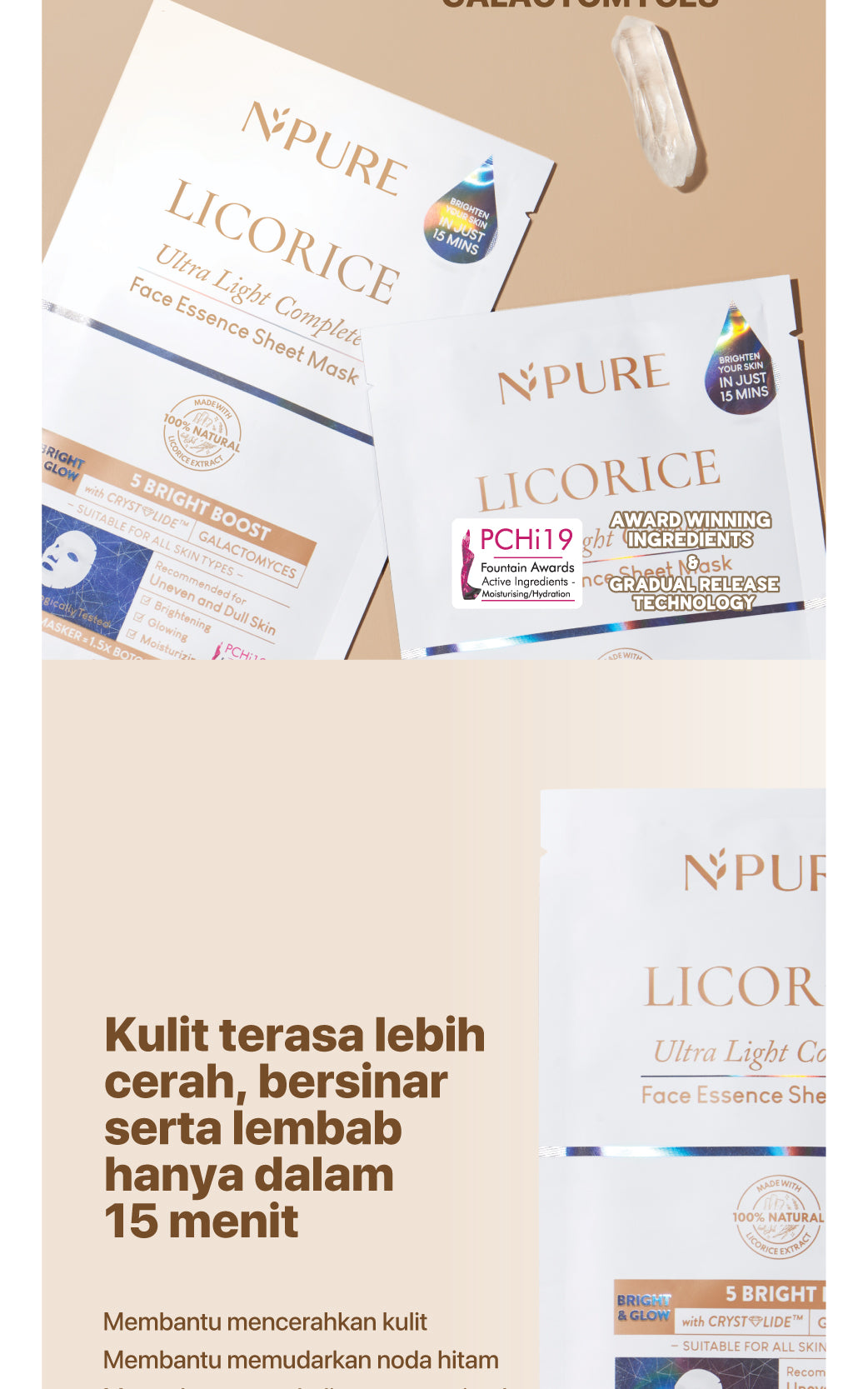 NPURE Sheet Mask Licorice / Ultra Light Complete / Brightening Sheet Mask / Masker Wajah Cerah Glowing /  5X Bright Boost
