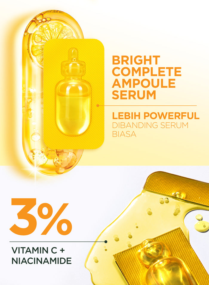 GARNIER Serum Vitamin C Bright Complete Vitamin C Ampoule Serum Skincare - 1.5 ml Serum Mencerahkan Wajah Cepat Cerahkan Noda Hitam Serum Wajah