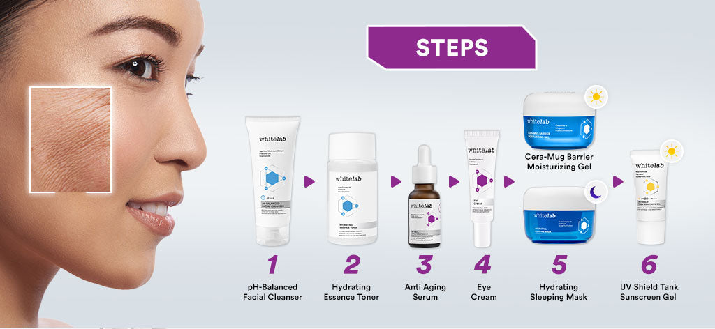 Whitelab 4 pcs Anti Aging Series - Facial Cleanser, Essence Toner, Serum, Moisturizer Paket Skincare