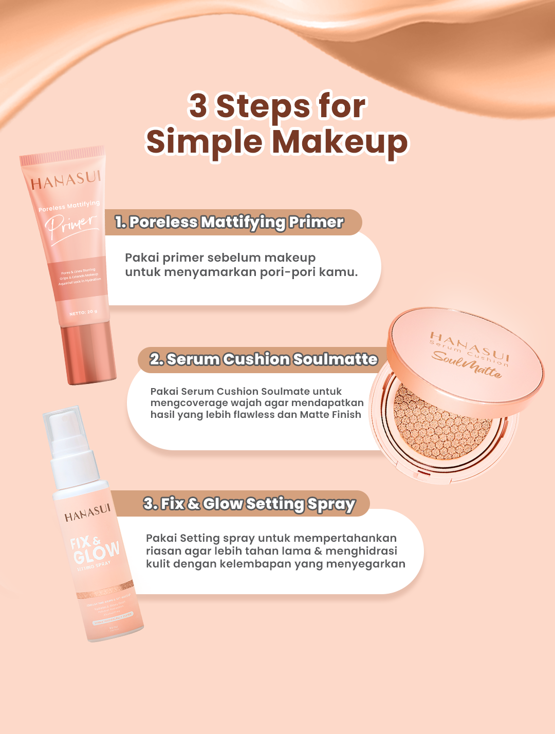 Hanasui Serum Cushion Soulmatte - Matte Finish UVA & UVB Protection Perfect Coverage Menyamarkan Pori-Pori Garis Halus Noda Wajah