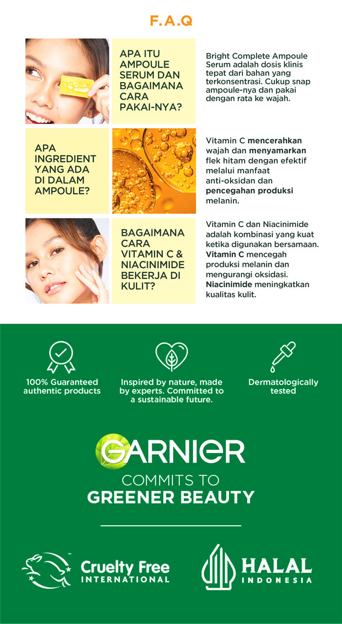 GARNIER Serum Vitamin C Bright Complete Vitamin C Ampoule Serum Skincare - 1.5 ml Serum Mencerahkan Wajah Cepat Cerahkan Noda Hitam Serum Wajah