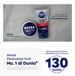 NIVEA MEN Facial Foam Oil Clear Acne Defense 100ml - Sabun cuci muka pria bebas jerawat anti bakteri pembersih wajah kulit berminyak face wash oily acne prone skin membersihkan komedo mengecilkan pori - Magnolia Power, L-Carnitine