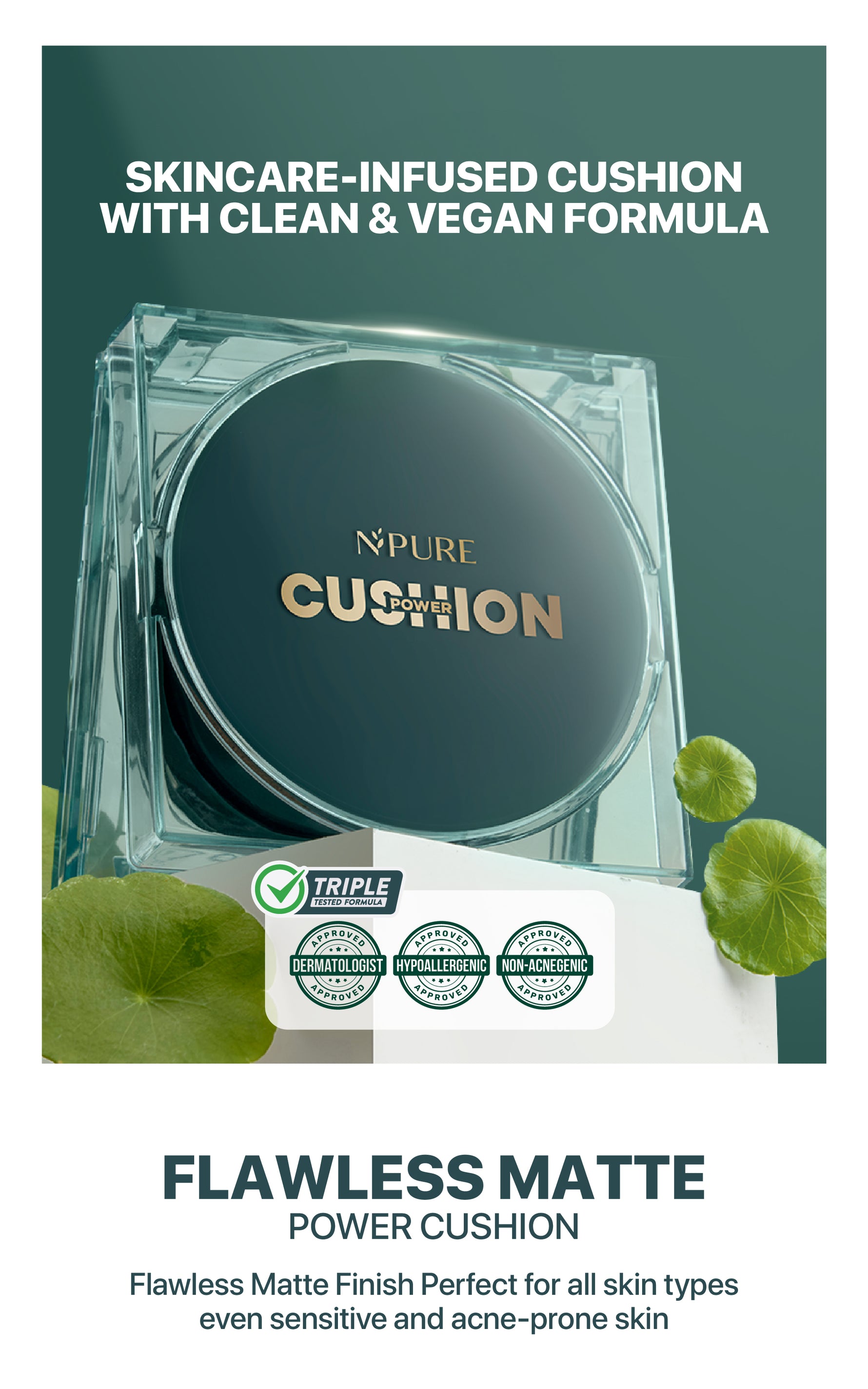 NPURE Centella Asiatica Flawless Matte Power Cushion dan Refill Cushion / Cushion Daily / Cushion matte / Refill Cushion