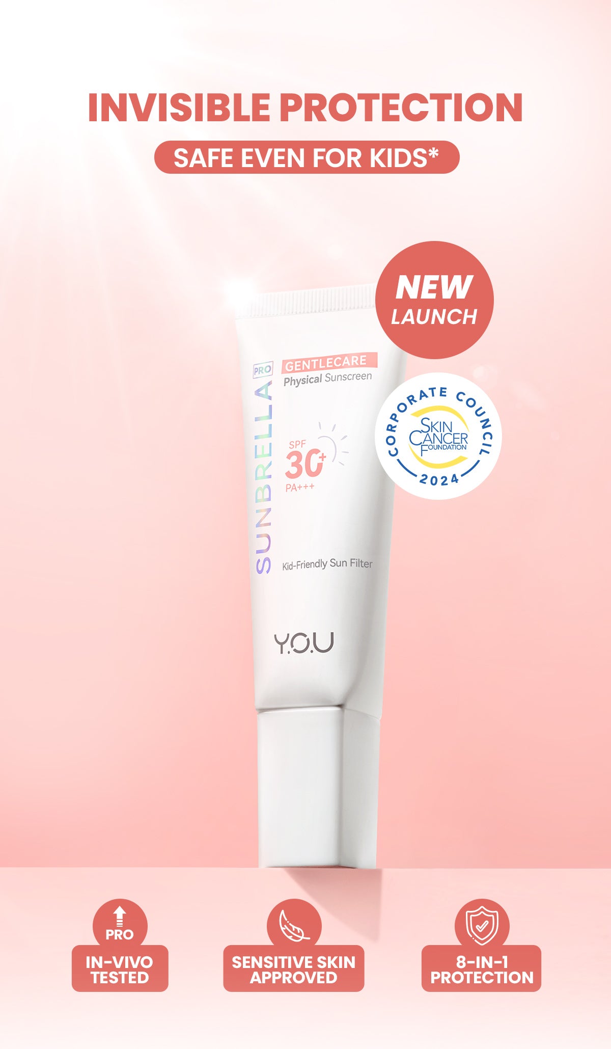 YOU Sunbrella Pro Gentlecare Physical Sunscreen SPF 30+ PA+++ 8 in 1 Protection