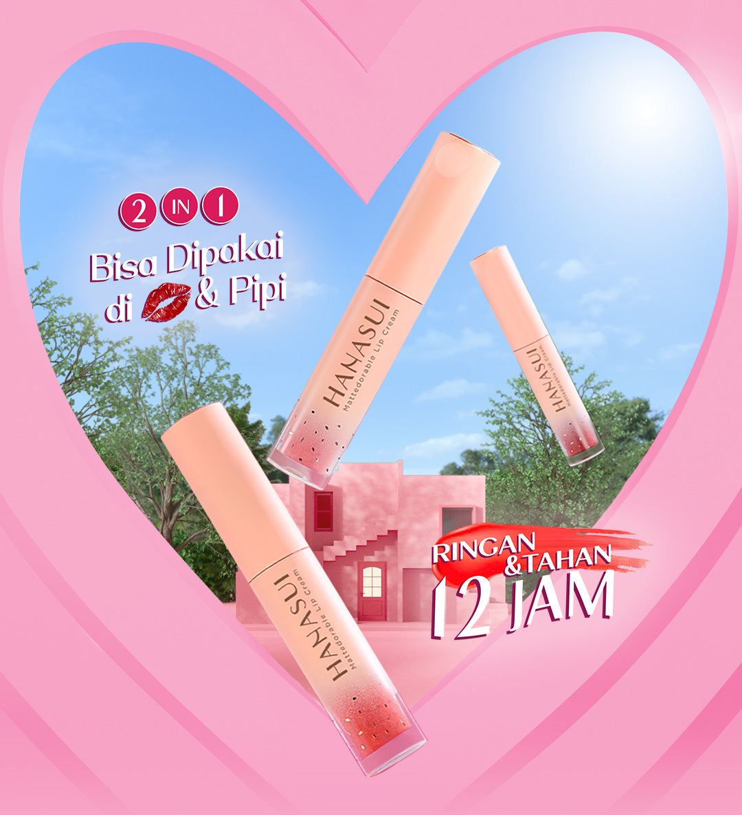 Hanasui Mattedorable Lip Cream - Velvet Matte Finish Melembabkan Ringan Tahan Lama Pigmented Olive Oil Vitamin E