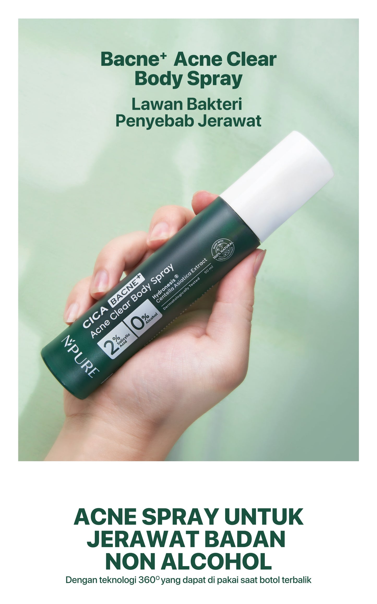 NPURE Bacne Spray /Jerawat Punggung & Badan / Chicken Skin / Keratosis Pilaris / Salicylic Acid 2% / Aman Kulit Sensitif