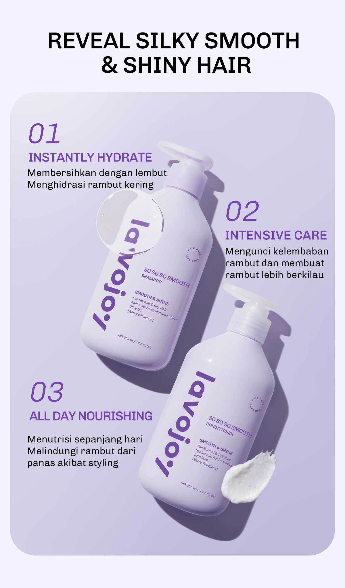 Lavojoy So So So Smooth Shampoo | Membersihkan Rambut Dan Kulit Kepala | Mengurangi Rambut Kusut | Mengkilaukan Rambut | Menutrisi Rambut | Menghaluskan Rambut