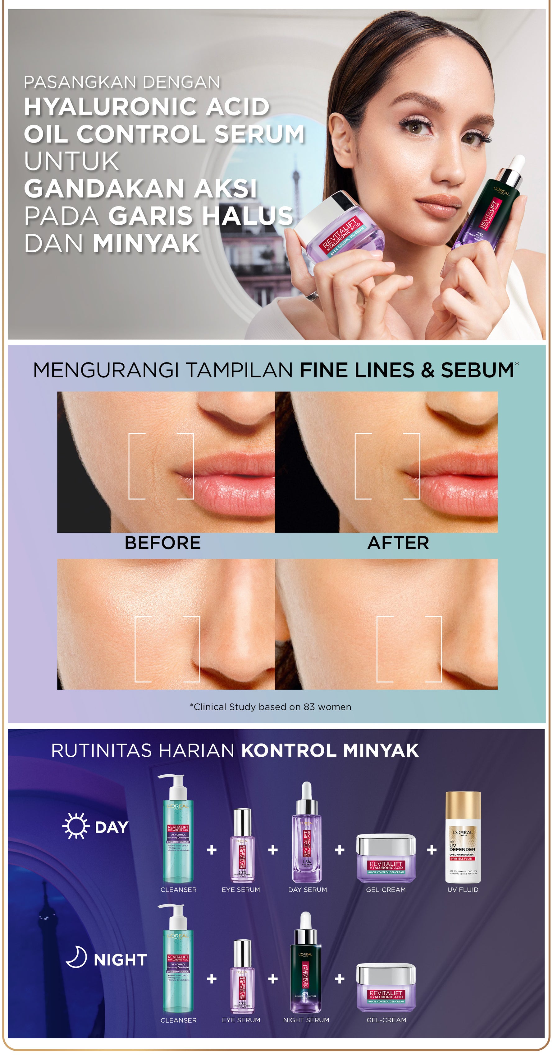 L'oreal Paris Revitalift Hyaluronic Acid 8h Oil Control Gel-Cream - Kulit Terasa Kenyal & Replumping