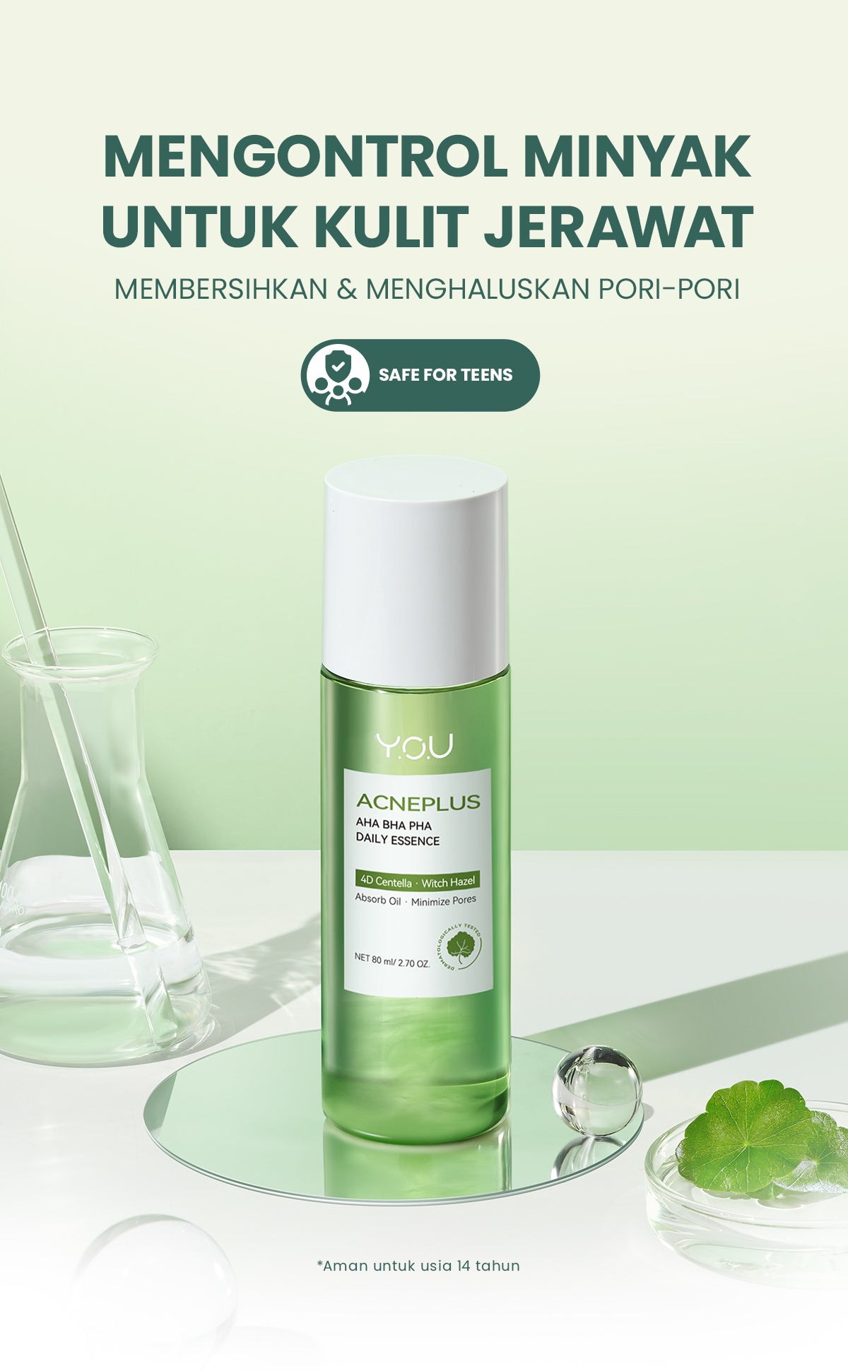 YOU AcnePlus AHA BHA PHA Daily Essence Toner Kulit Berminyak Jerawat Centella dan Oil Control