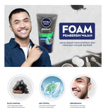 NIVEA MEN Facial Foam Bright Oil Clear Anti Shine + Purify Cooling  50ml - Sabun cuci muka pria mencerahkan minyak berlebih berminyak kulit kusam facial wash pembersih wajah cerah dingin mengecilkan pori komedo - Black Charcoal, Mint Crystal