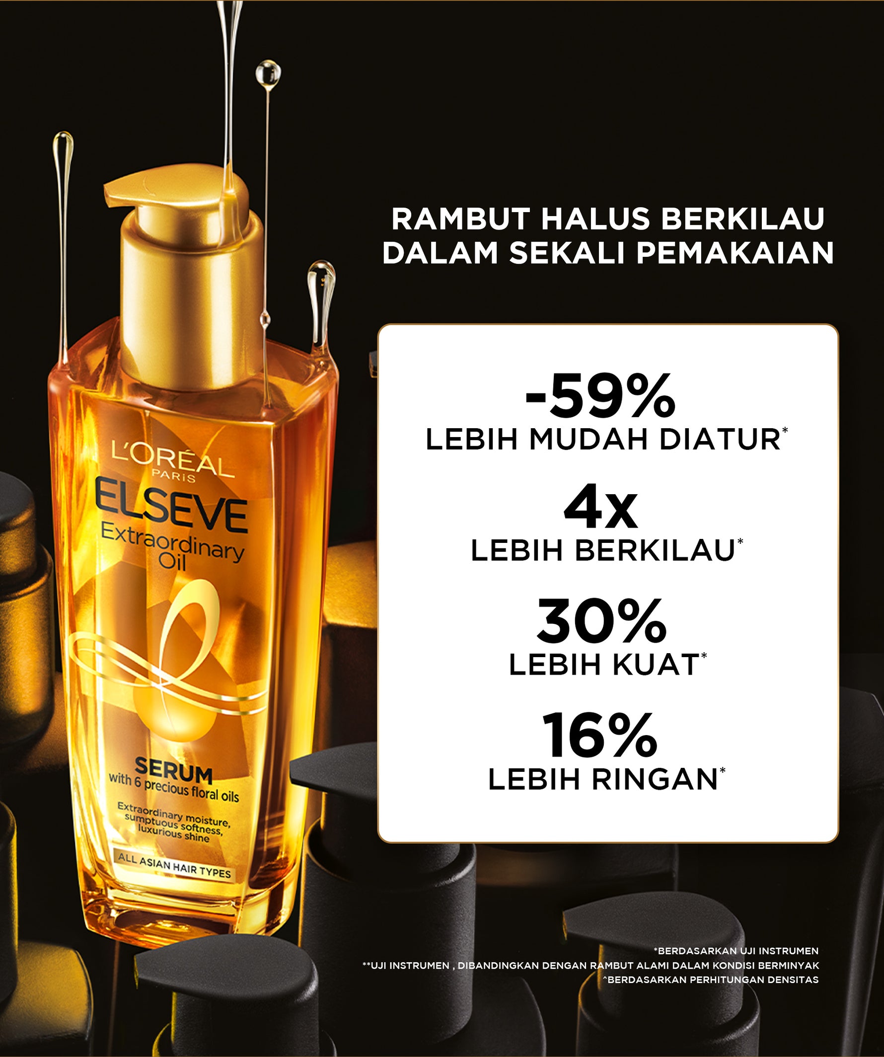 L'Oreal Paris Elseve Extraordinary Oil Gold Hair Treatment Serum 30ml -  Rambut Halus Berkilau dalam Satu Pemakaian - dari Bunga Istimewa Omega 3 - Perawatan Rambut Vitamin Rambut 30ml   Hair oil