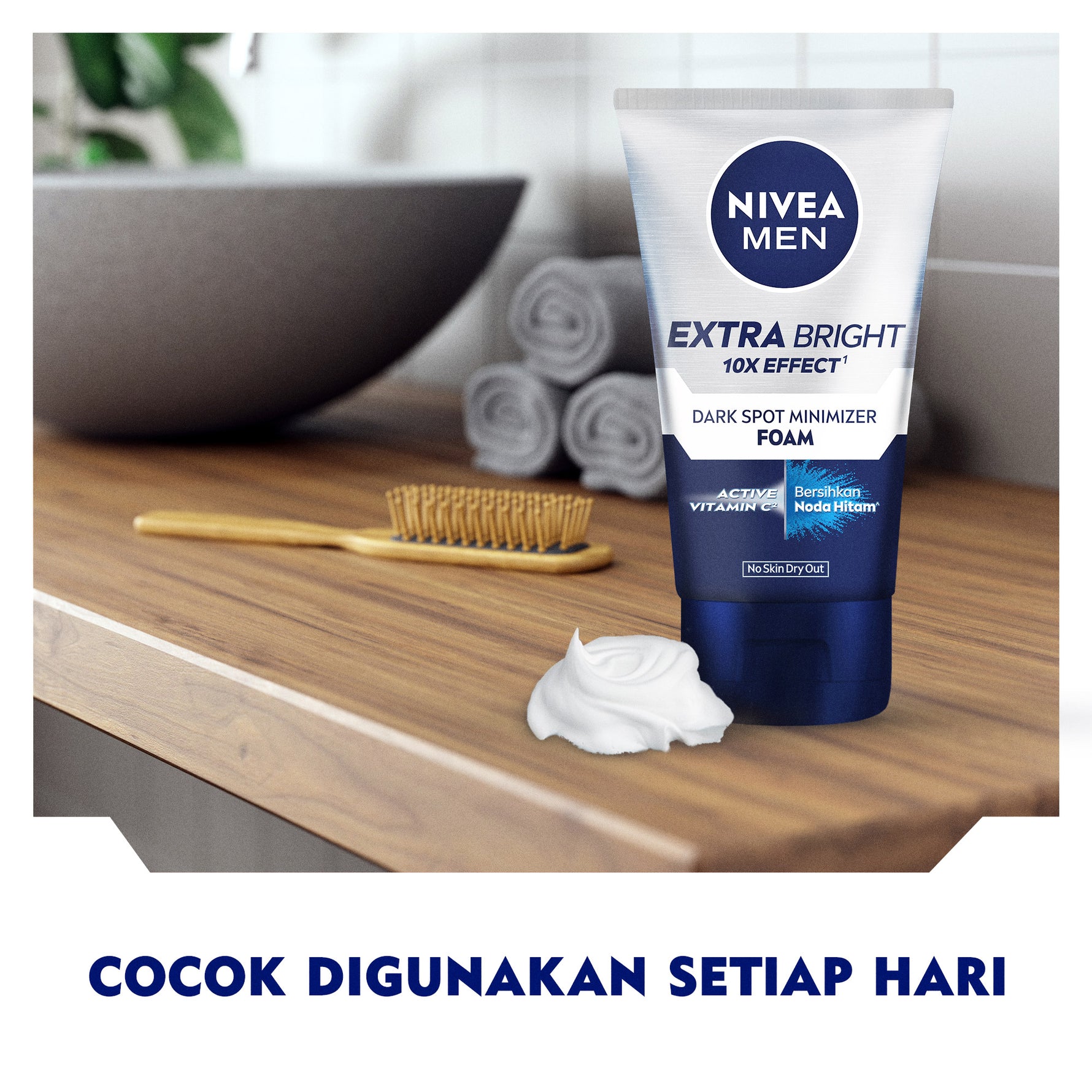 NIVEA MEN Facial Foam Extra Bright Facial Foam 50ml - Sabun cuci muka pria mencerahkan bintik hitam brightening kulit kusam cleanser facial wash pembersih wajah cerah membersihkan pori pori terdalam polusi debu kotoran - Glutathione, AHA, Vitamin C